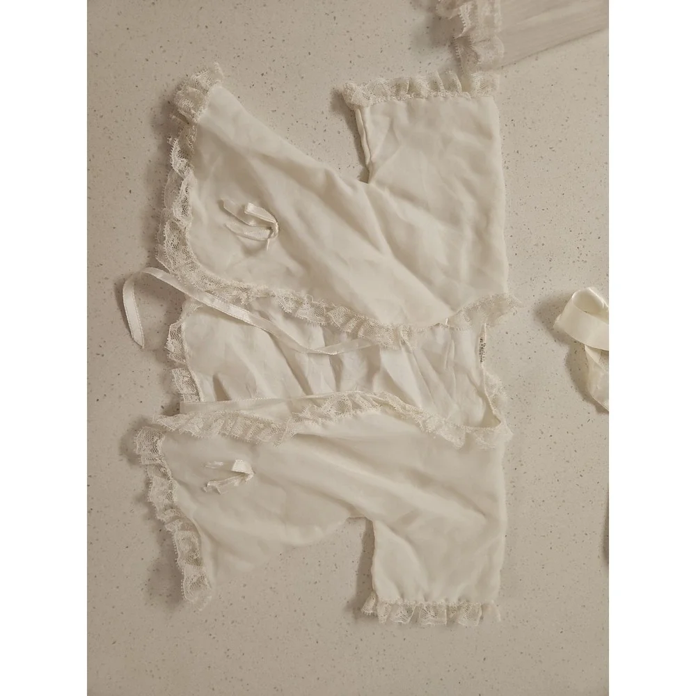 Madonna Original Vintage Baby Christening Dress‎ Pleated White Lace 3 Pc Set